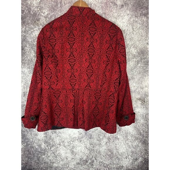 Coldwater Creek Jacket Women's W18 Red Jacquard Blazer Elegant Old Money Luxury - Picture 12 of 16